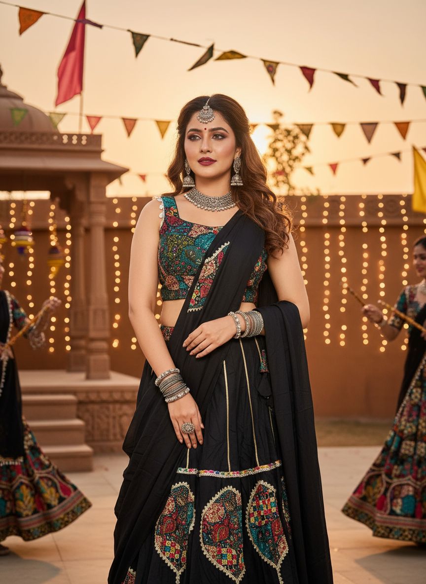 Black Navratri Embroidered Lehenga Choli with Dupatta – Festive Garba Special