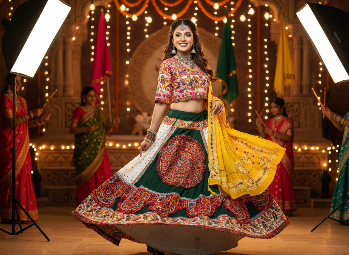 Vibrant Navratri Embroidered Chaniya Choli Set