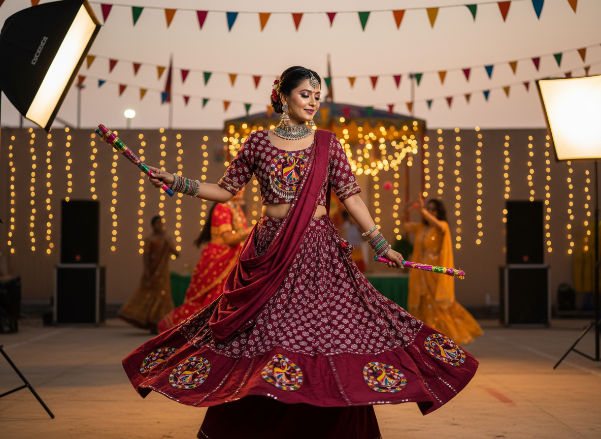 Elegant Maroon Traditional Lehenga Choli for Navratri & Festive Occasions