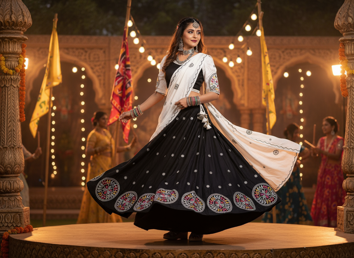 Elegant Black & White Traditional Lehenga Choli ā Perfect for Navratri & Festive Celebrations