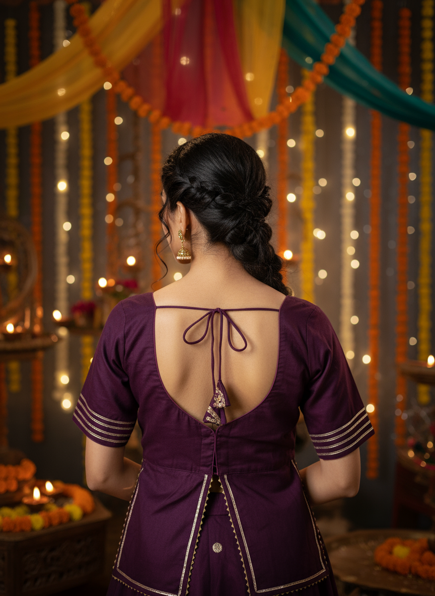 Vibrant Mirror Work Purple Festive Blouse