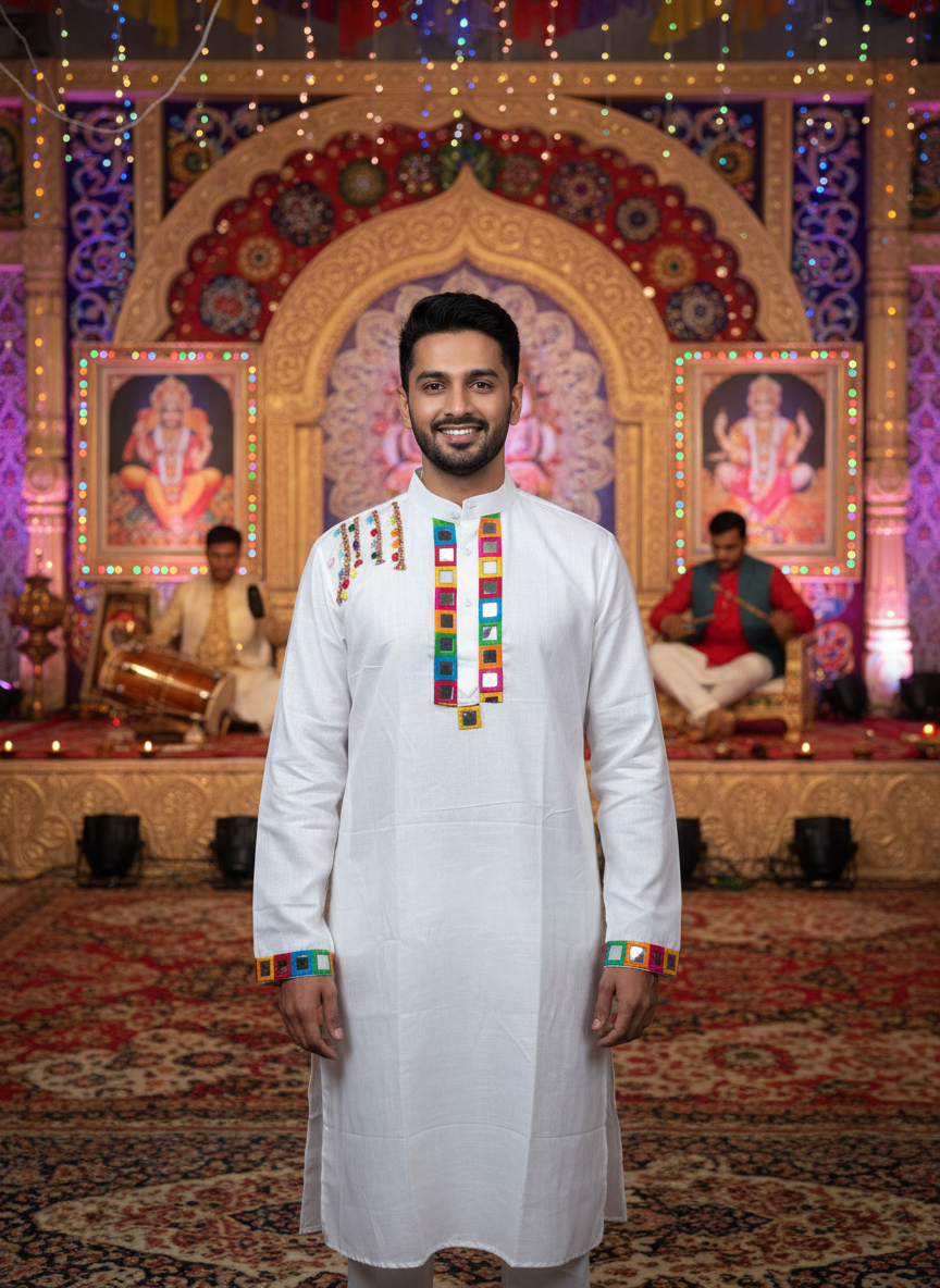 Elegant Black Kurta for Men with Colorful Embellishments