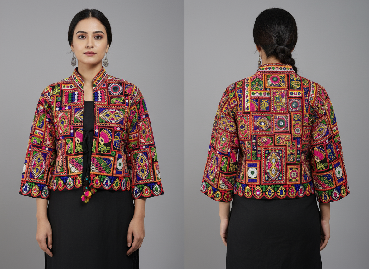Handcrafted Multicolor Mirror Work Embroidered Jacket – Ethnic Boho Style