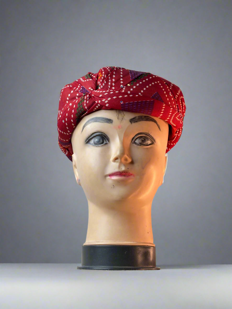 Traditional Red Bandhani Pagdi – Rajasthani Style Turban for Men
