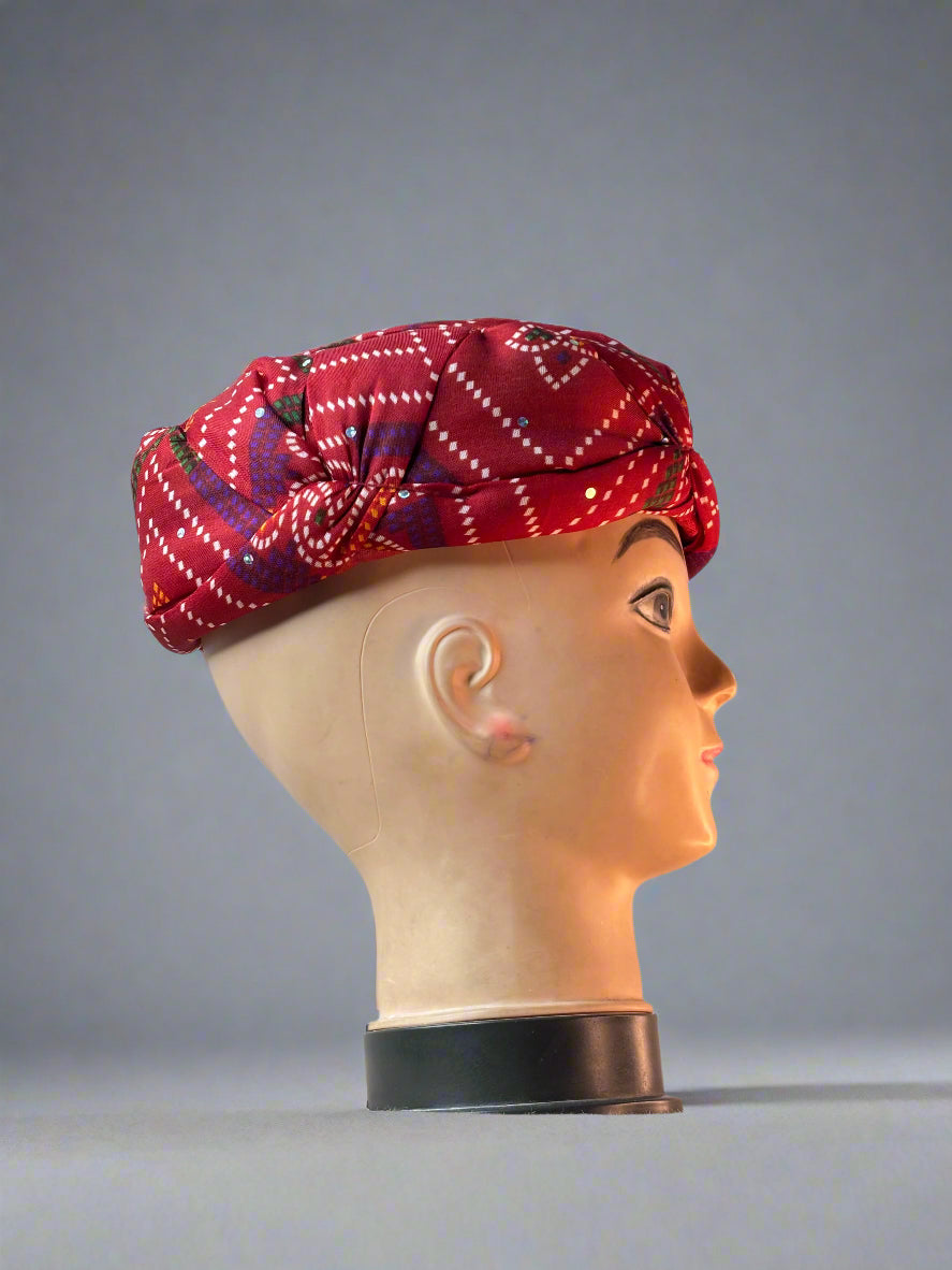 Traditional Red Bandhani Pagdi – Rajasthani Style Turban for Men