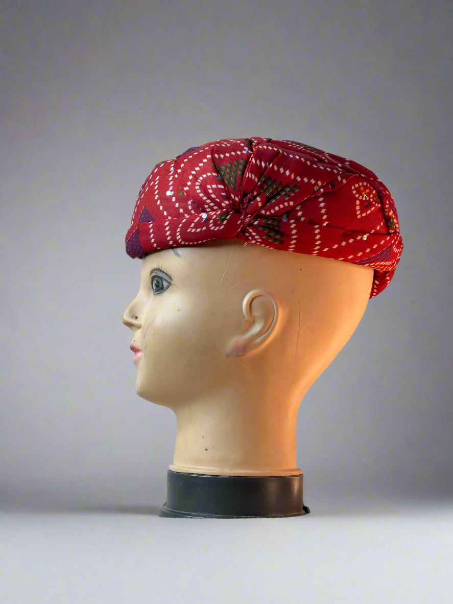 Traditional Red Bandhani Pagdi – Rajasthani Style Turban for Men