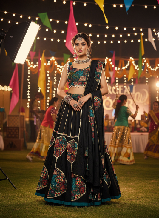 Black Navratri Embroidered Lehenga Choli with Dupatta – Festive Garba Special