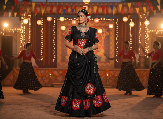 Black Navratri Embroidered Lehenga Choli with Dupatta