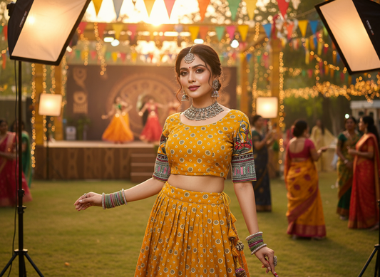 Yellow Navratri Lehenga Choli with Traditional Embroidery