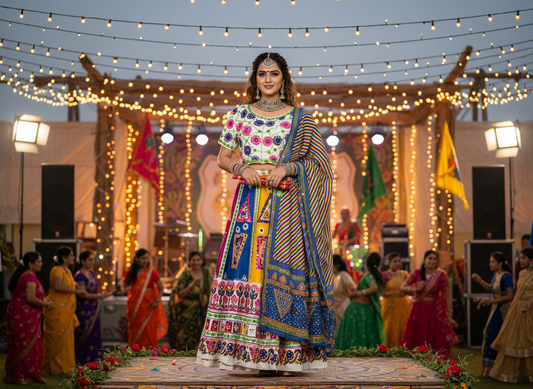 Multicolor Navratri Chaniya Choli with Hand-Embroidered Mirror & Thread Work