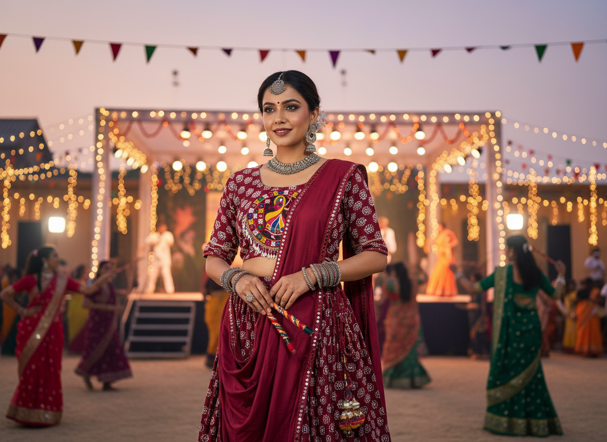 Elegant Maroon Traditional Lehenga Choli for Navratri & Festive Occasions