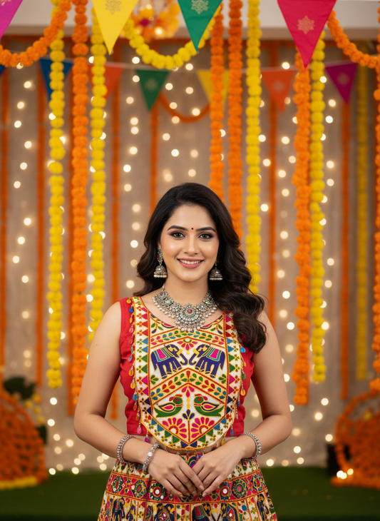 “Handcrafted Navratri Embroidered Blouse – Vibrant & Festive”