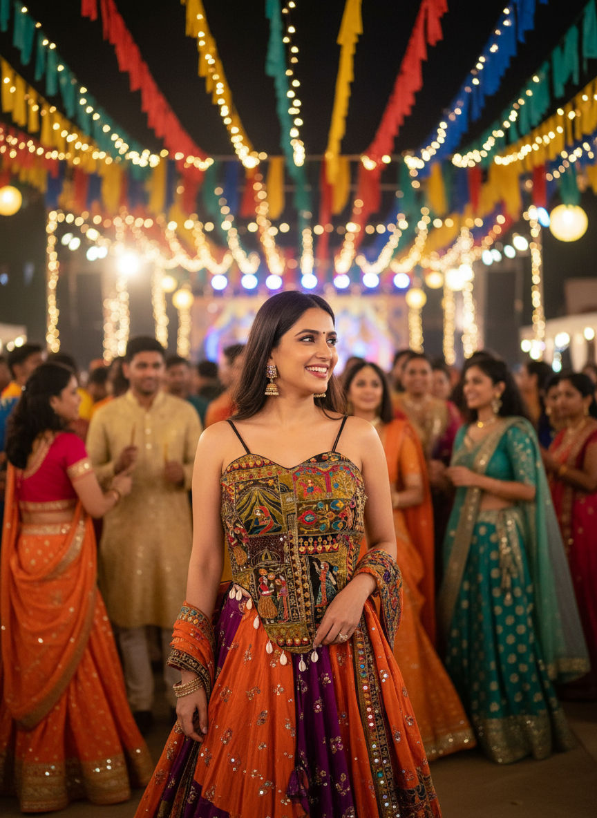 Handcrafted Purple Embroidered Navratri Blouse with Mirror & Tassel Detailing