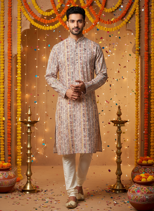 Men’s Festive Printed Kurta –  Geometric Design