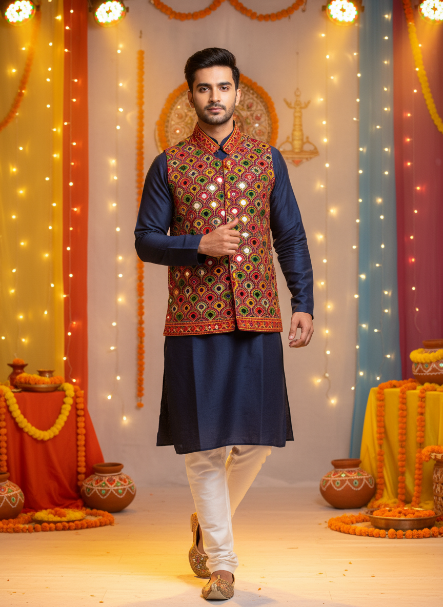 Handcrafted Navratri Mirror Work Embroidered Jacket – Multicolor Festive Ethnic Waistcoat