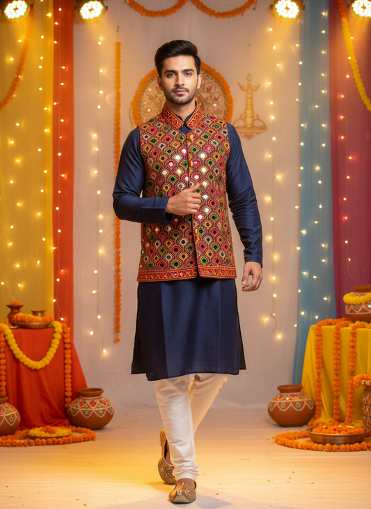 Handcrafted Navratri Mirror Work Embroidered Jacket – Multicolor Festive Ethnic Waistcoat