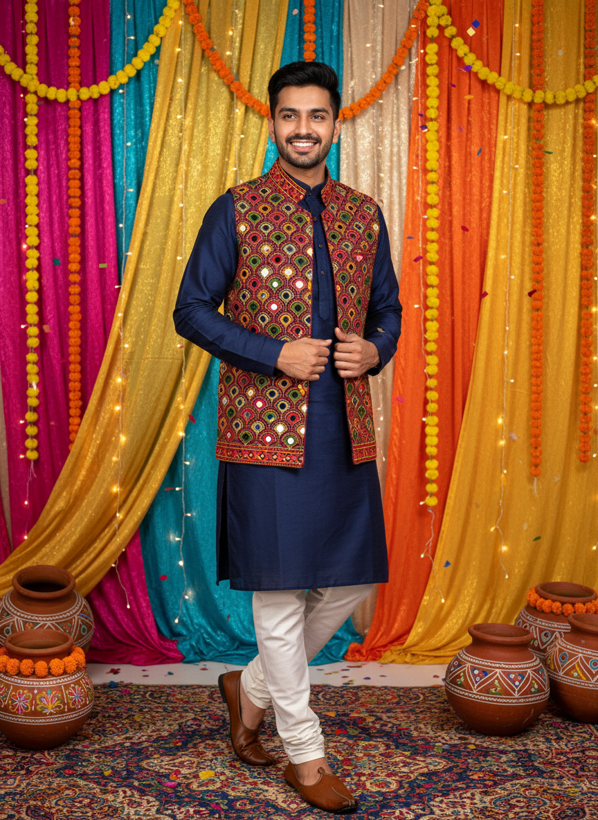 Handcrafted Navratri Mirror Work Embroidered Jacket – Multicolor Festive Ethnic Waistcoat