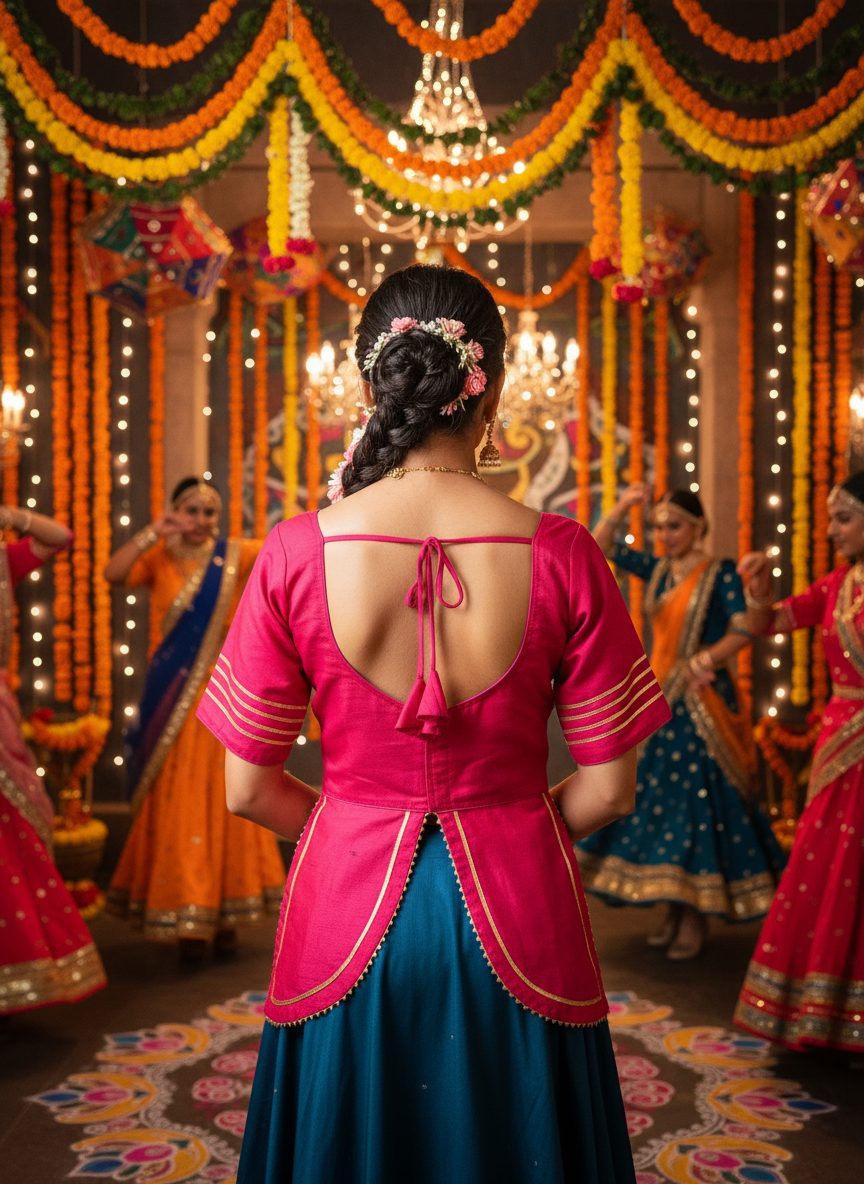 Pink Mirror Work Peplum Blouse