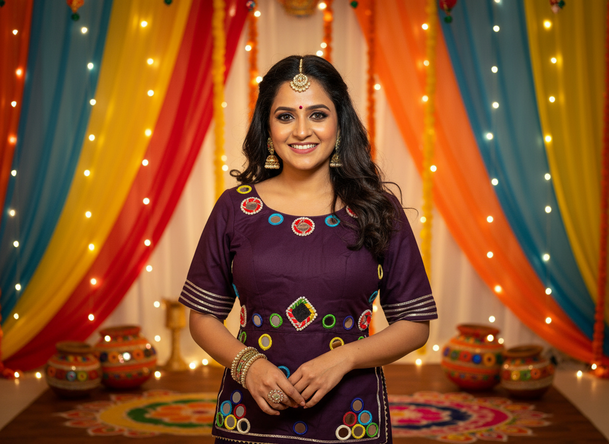 Vibrant Mirror Work Purple Festive Blouse