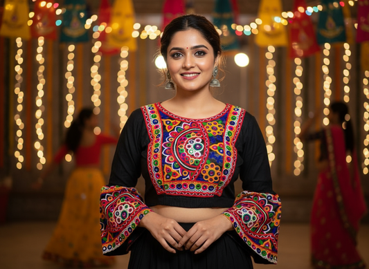 Traditional Kutchi Embroidered Festival Blouse with Flared Sleeves