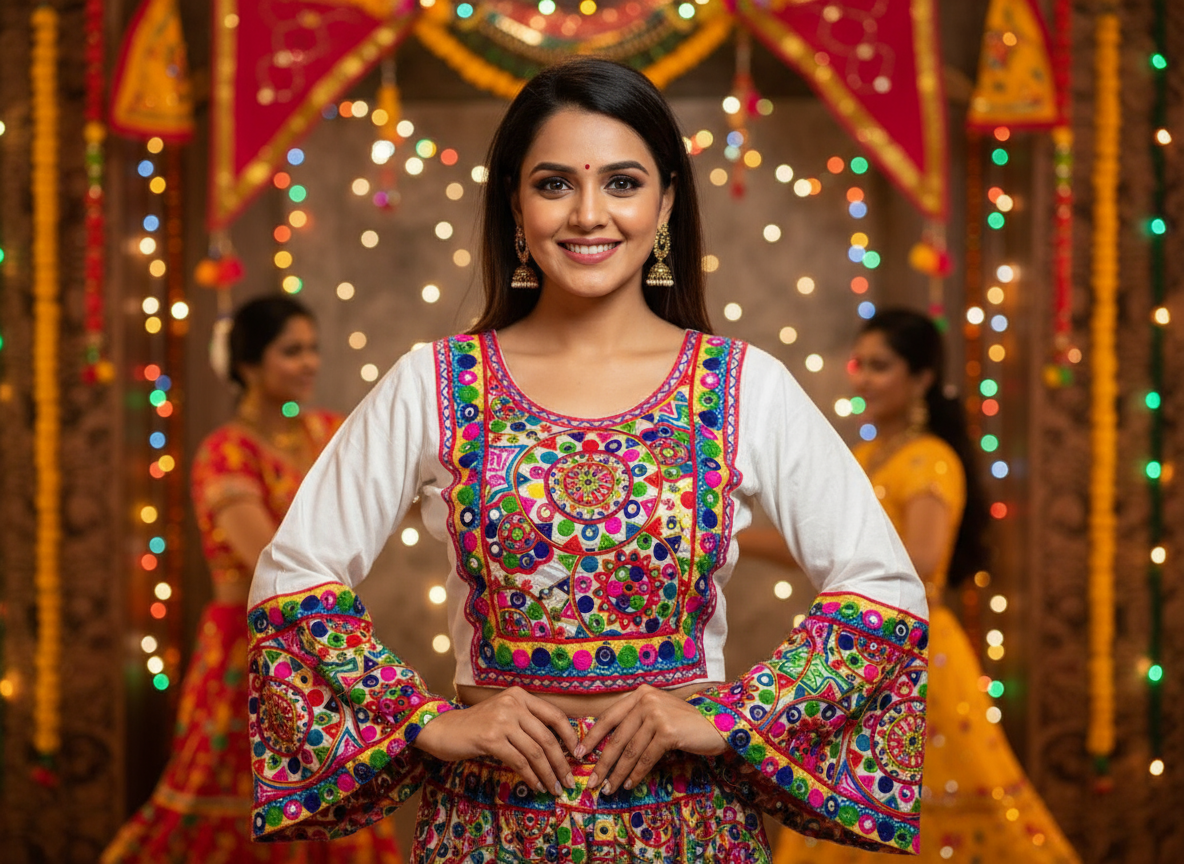 Traditional Kutchi Embroidered Festival Blouse with Flared Sleeves