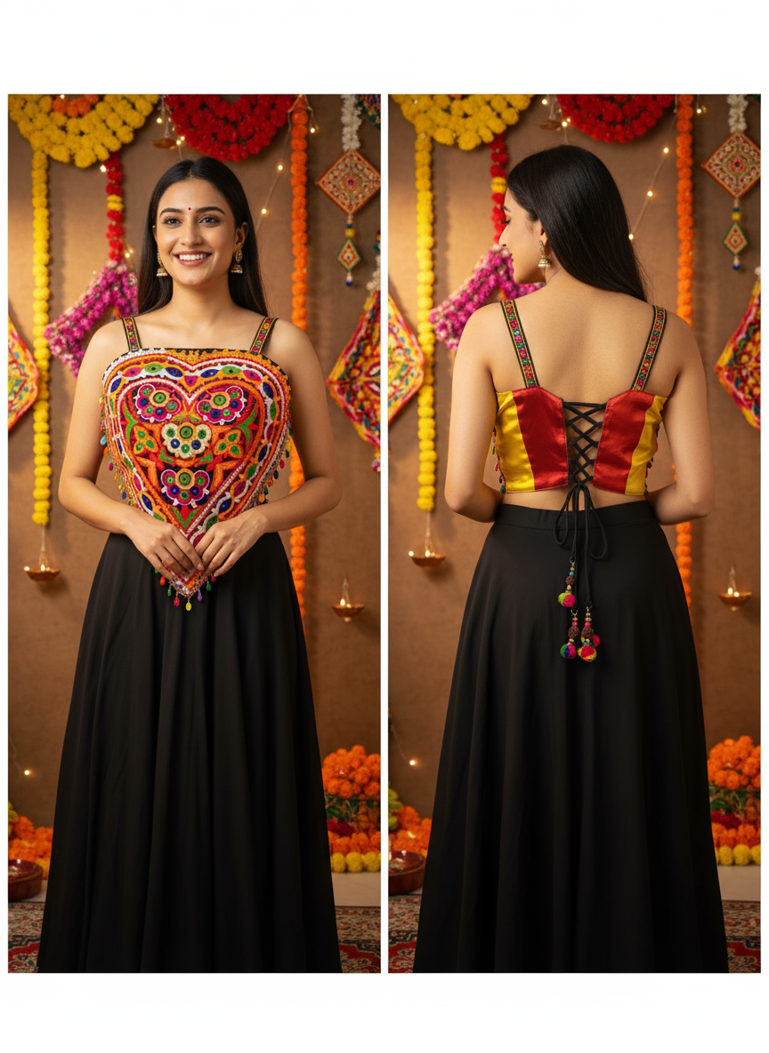 Kutchi Embroidered Blouse with Back Lace-Up