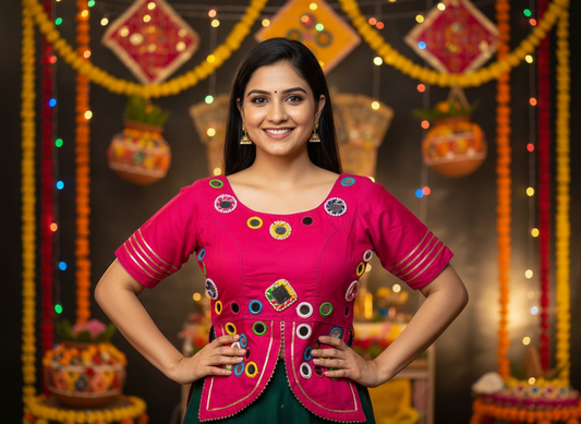 Pink Mirror Work Peplum Blouse