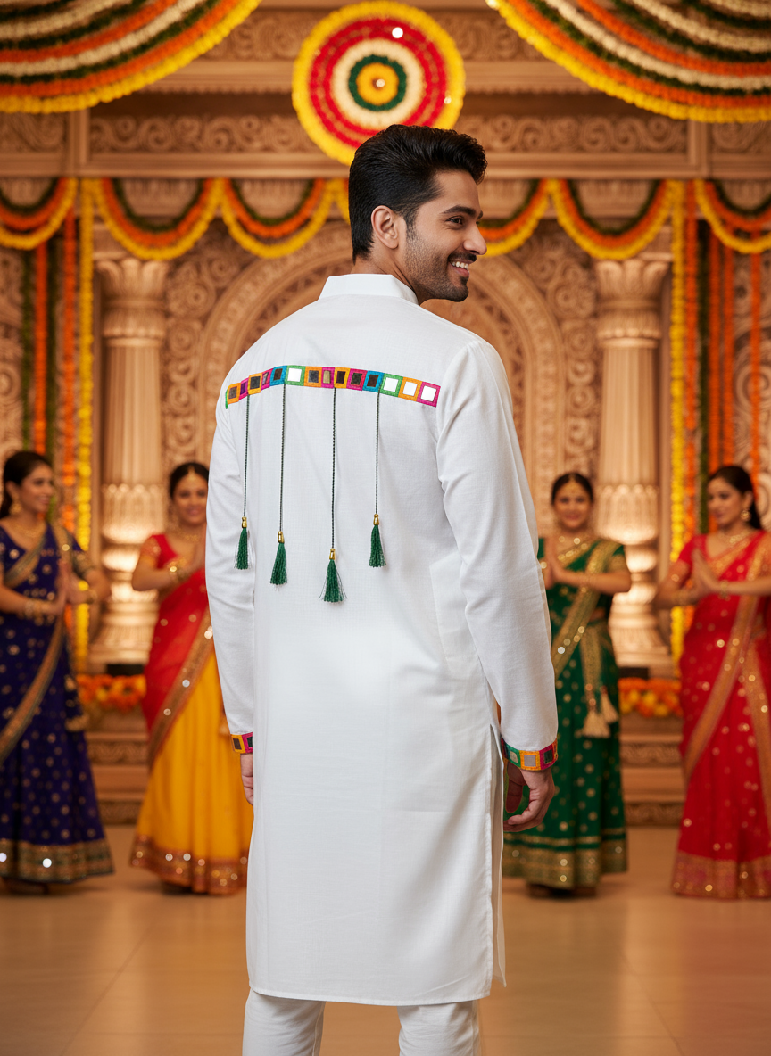 Elegant Black Kurta for Men with Colorful Embellishments