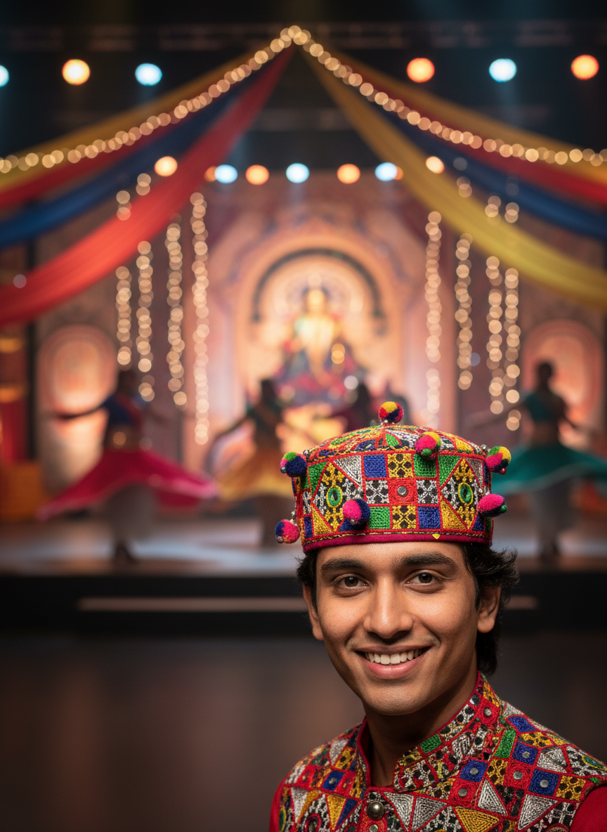 Traditional Gujarati Embroidered Kedia Cap – Colorful Handcrafted Festival Headwear